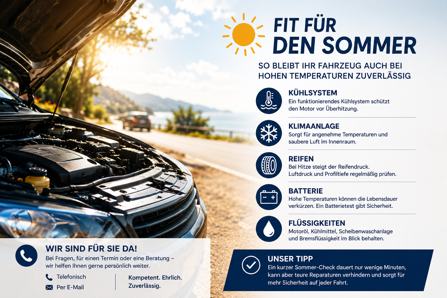 Fit für den Sommer - So bleibt Ihr Fahrzeug auch bei hohen Temperaturen zuverlässig